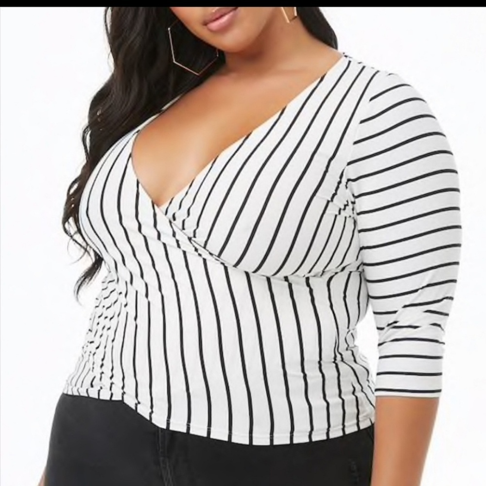 Stripe Faux Wrap Top by Lilian